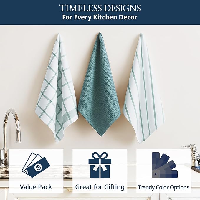 LANE LINEN Kitchen Towels & Dishcloths Set of 12-100% Cotton, Quick-Drying 18”
