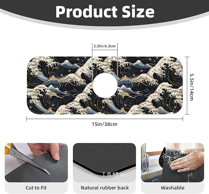 Japanese Wave Black 15" X 5.5" Kitchen Sink Splash Guard Faucet Faucet Guard