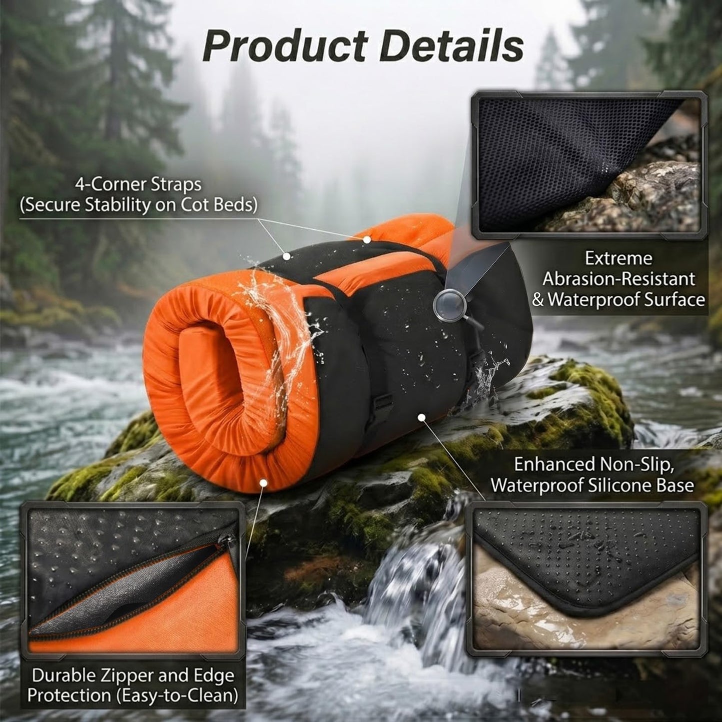 ORSEQFFG Camping Mattress Pad, 3 Inch Memory Foam Camping Mattress with Non-Slip Bottom & Washable Cover, Portable Roll Up Floor Camping Mat, Camping Sleeping Pad for Adults, Car Bed with Travel Bag