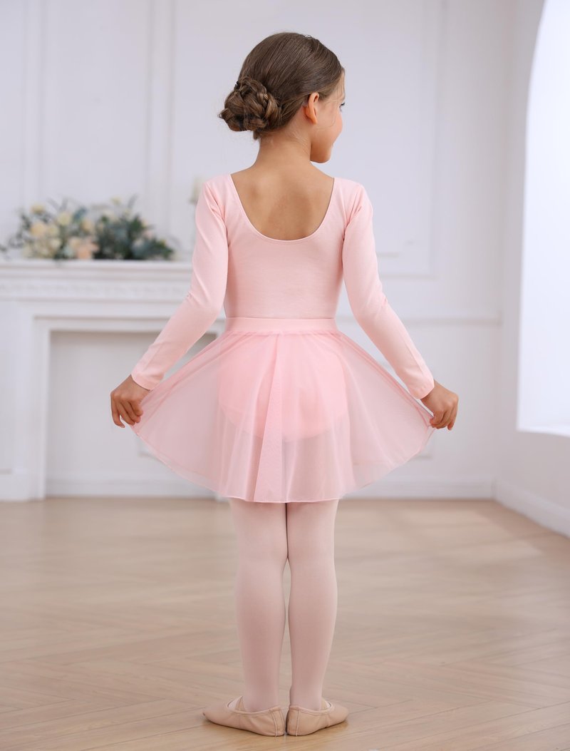Mecceos Ballet Leotards with Skirt Tights Combo for Toddler Girls Dance Long Sleeve Leotard Ballerina Dresses Outfits (Ballet Pink, 8-10 Years, MEAM-322)