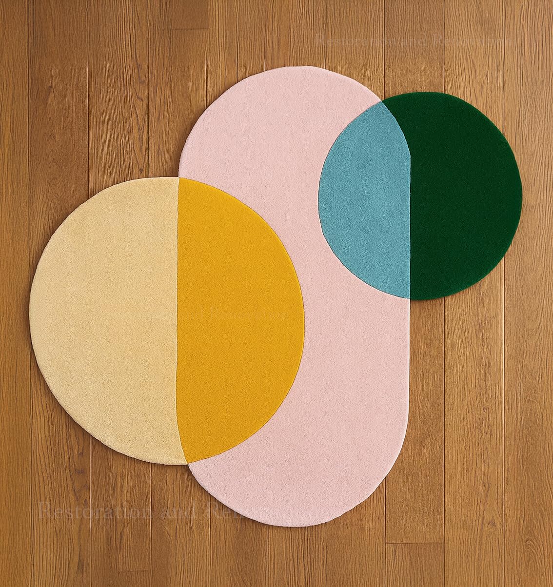 Restoration and Renovation Geometric Circles Irregular Shape Rug | Modern Hand-Tufted 100% Wool Area Rug for Living Room, Bedroom, Kids Room & Home Decor (5'x5', Multi 2)