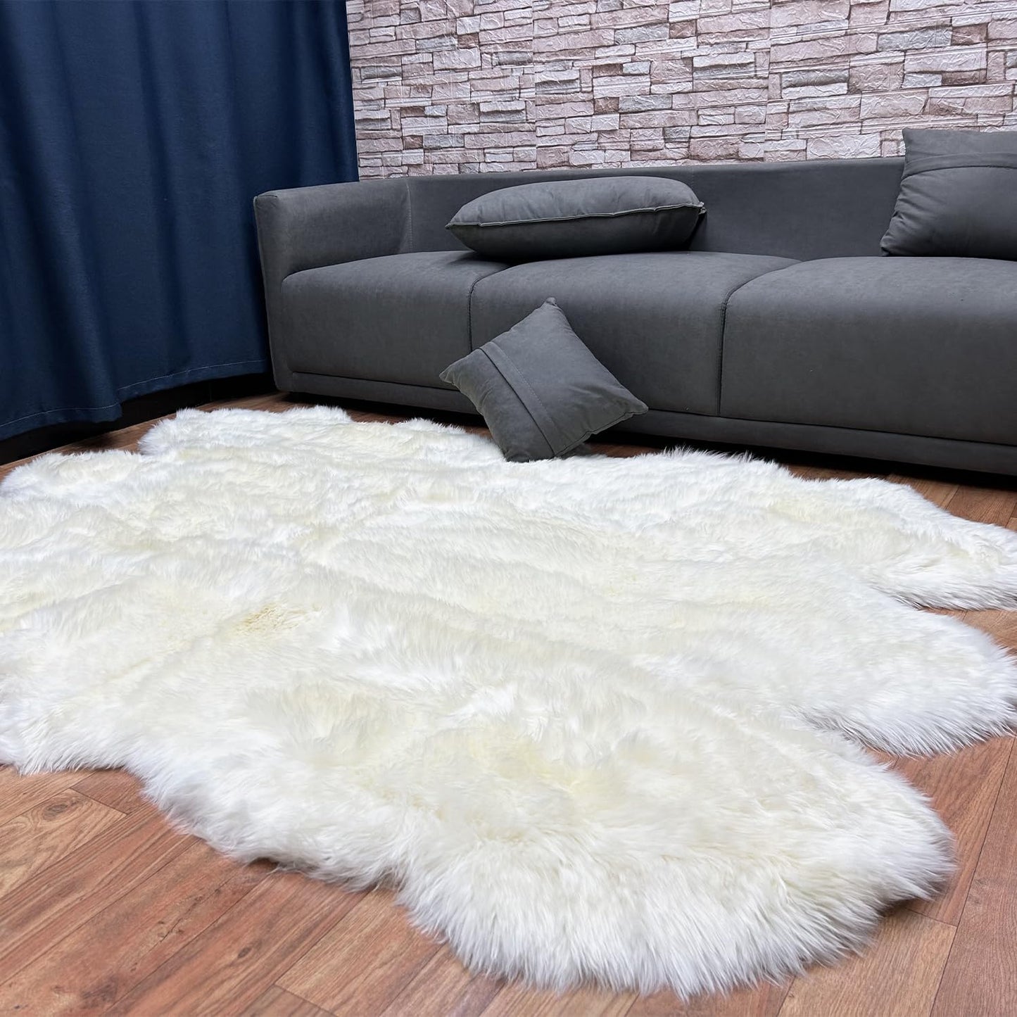 Champlus Genuine Australian Merino Sheepskin Rug, 5x7 ft Sheep Skin Rug, Lambskin Area Rug, 6-Pelt, White
