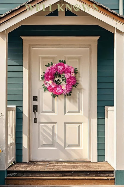 Wreaths for Front Door, WELL KNOWN Flowering Fall Wreath for Front Door, Silk Peony Wreath as Front Door Decor, Hot Pink Wall Hanging Home Party Wedding Shop Hotel Office Decor Gift