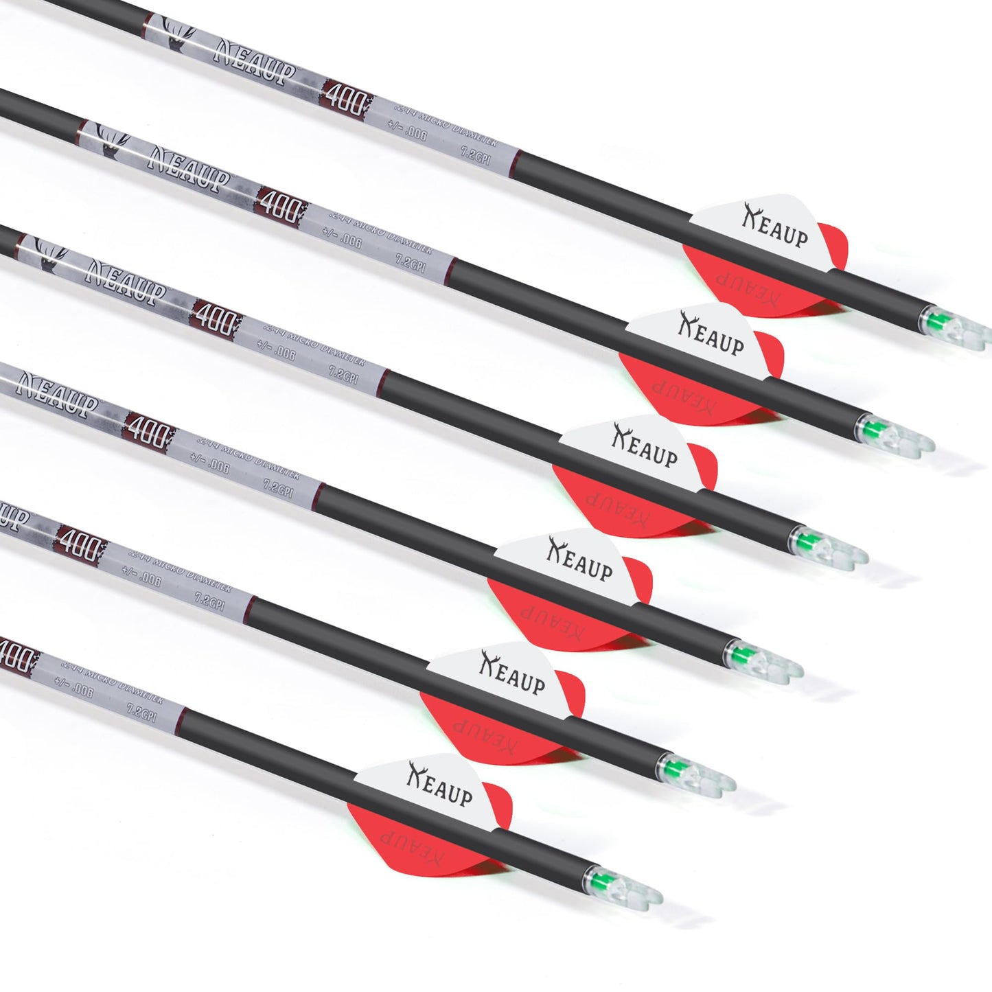 KEAUP 31 inch 100% Carbon Arrows and Broadheads .244/6.2mm Lighted Nocks Set, 6 Pack Hunting Compound Bow and Recurve Bow Shaft Spine 300/350/400/500 (Spine 400, Red)