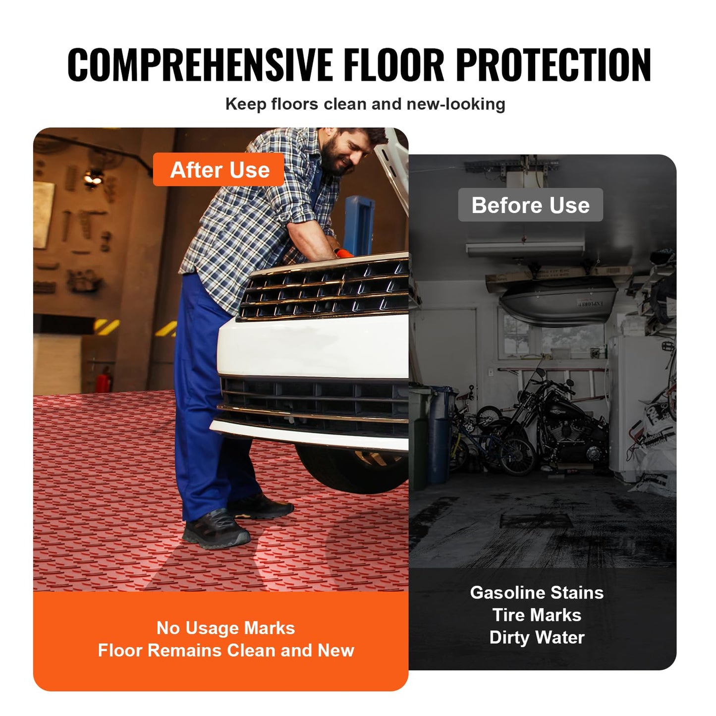 VEVOR Garage Floor Tiles 12 x 12 x 0.53 inch, Interlocking Design Ease of Installation Double-Sided Texture Non-Slip Sturdiness, for Garages, Basements, Repair Shops, Red, 25 Pack
