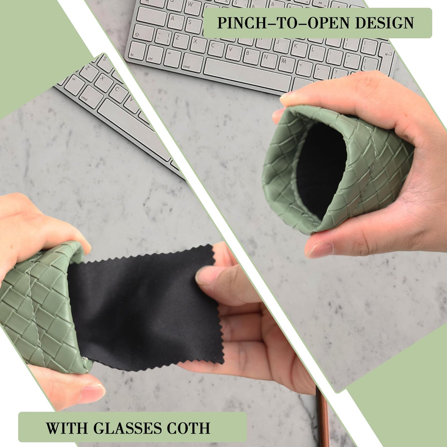 COMF-PRO Squeeze Top Sunglass Pouch - Portable Sunglass Organizer Pouch Bags Soft PU Leather Glasses 2 Pack