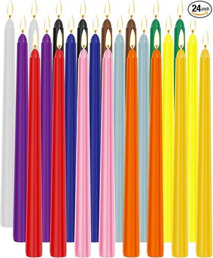 Tobeape 24 Colored Taper Candles, 10 Inch x 0.85 Dinner Candle Set, 7-8 Hour Burn Time, Unscented, Smokeless and Dripless Colorful Candlesticks Christmas Candles for Birthday Wedding Party Home Décor