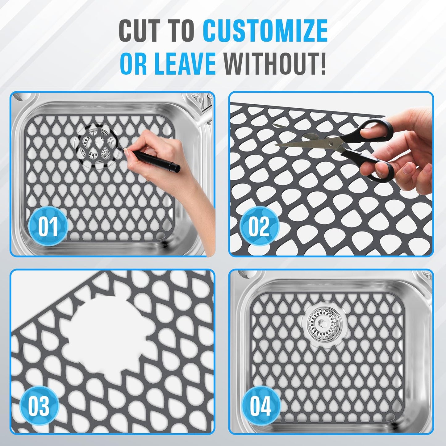 Silicone Sink Protectors for Kitchen Sink – 2 Pack Kitchen Sink Mats for Bottom of Sink – Heat-Resistant, Dishwasher-Safe Sink Grid – Non-Slip Sink Accessories, Flexible Sink Protector Mat – Gray