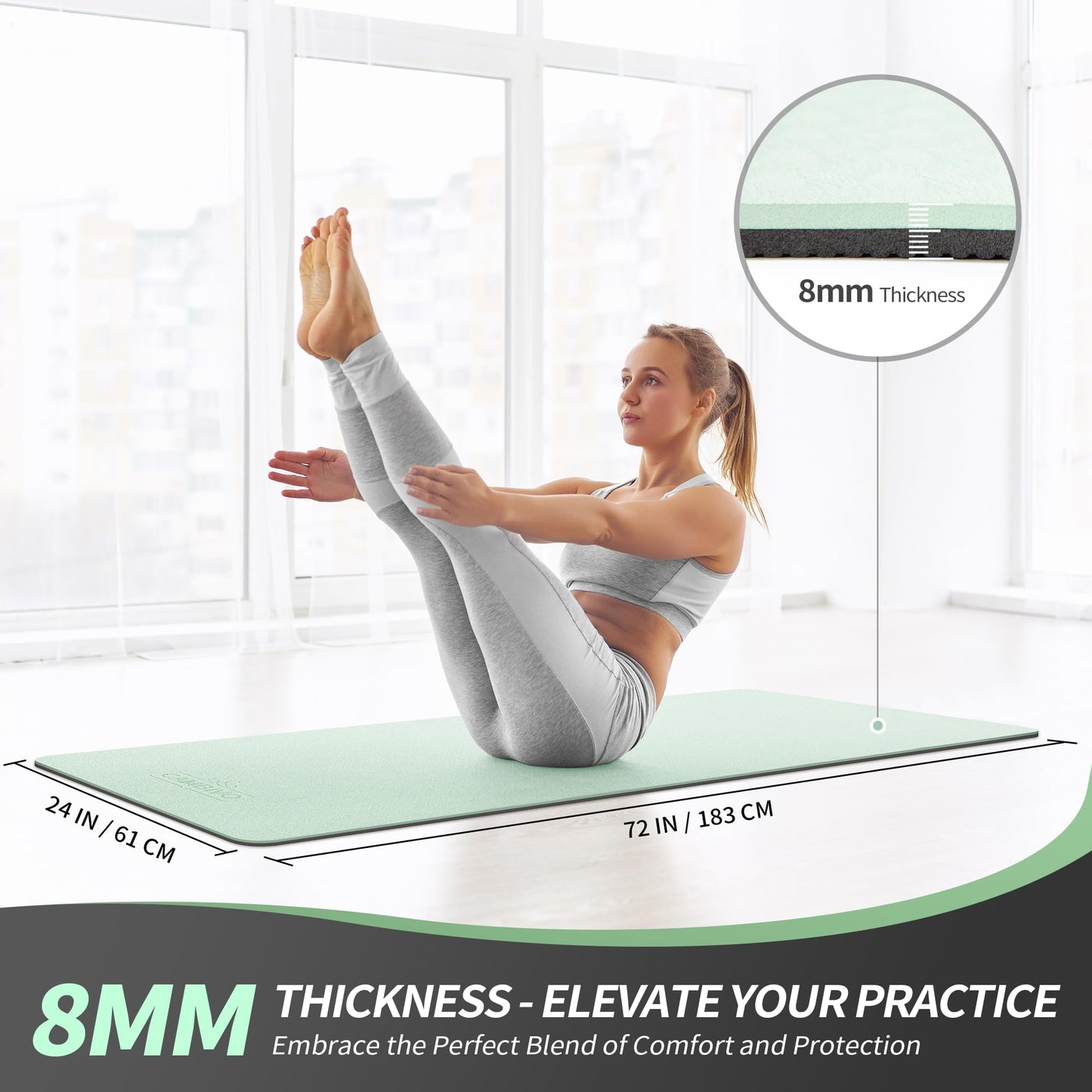 CAMBIVO Yoga Mat for Women Men Kids, 1/3 & 1/4 & 2/5 Inch Extra Thick Yoga Mat Non Slip, 72" x 24" TPE Yoga Mats, Workout Mat with Carrying Strap for Yoga, Pilates and Floor Exercises
