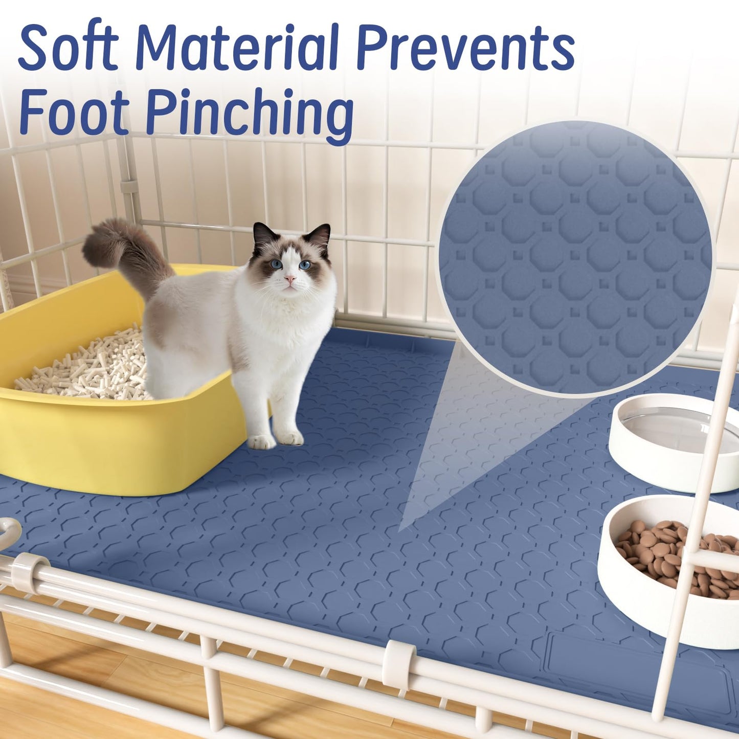 Silicone Large Cat Litter Mat 34" X 22", Cat Mat for Litter Box, Cats Litter Trapping Mat, Non-Slip and Waterproof, Raised Edges, Blue