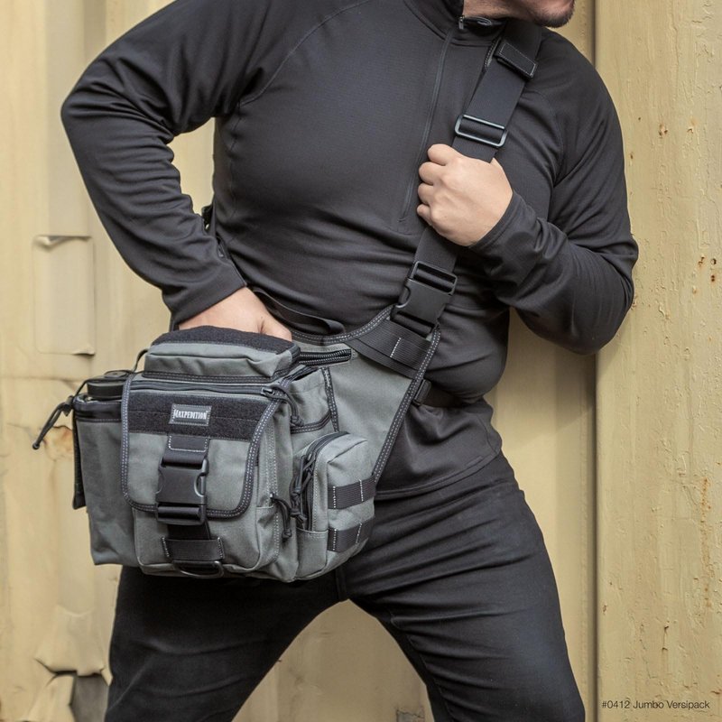 MAXPEDITION Jumbo Versipack (Wolf Gray) 7.4L Tactical Crossbody Sling Bag for EDC, CCW Concealed Carry, Survival, Includes Ergonomic 2" Strap with Comfortable Pad, 0412W