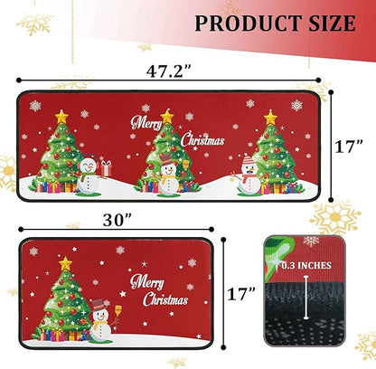 Christmas Kitchen Rug Set (2 PCS), Merry Christmas Snowman Indoor Kitchen Mat for Winter, Xmas Door Mat Runner Rug Mat for Kitchen Home Decor (17"x47"+17"x30",Snowman)