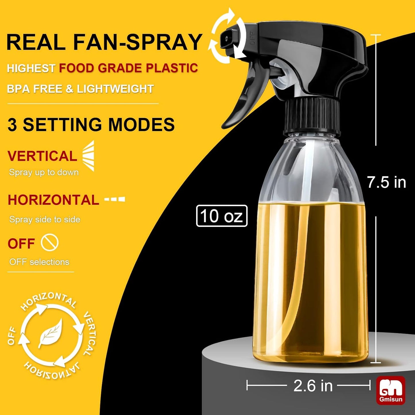 GMISUN Oil Sprayer for Cooking, 2 Pack Olive Oil Spray Bottle, 10 fl oz Food-Grade Plastic Oil Spritzer Mister, Refillable Oil Dispenser Bottle for Salad, BBQ, Grilling, Kitchen Baking, Roasting