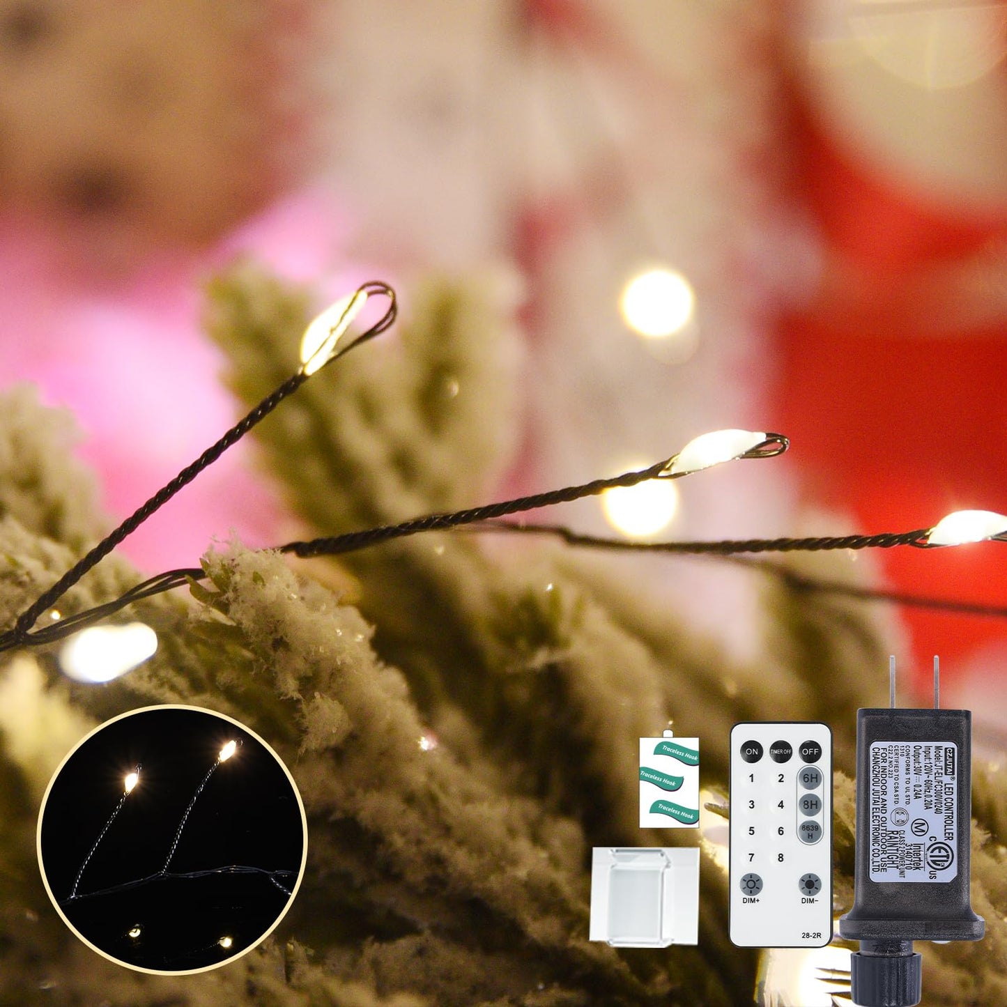 Lycklig Fairy Lights Plug in 65Ft 1000LED Warm Christmas Wreath Twinkle Lights with Timer Remote Waterproof Firecracker Firefly Cluster String Light for Bedroom Graland Party Tree Decor Black Wire