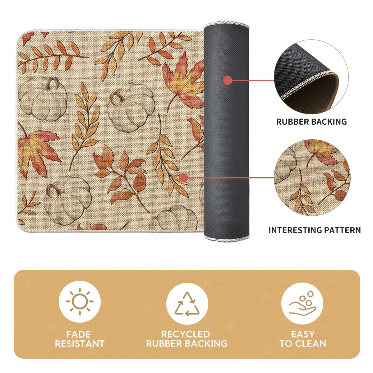 Artoid Mode Pumpkins Fall Kitchen Mats Set of 2, Autumn Maple Leaves Home Decor Low-Profile Kitchen Rugs for Floor - 17x29 and 17x47 Inch