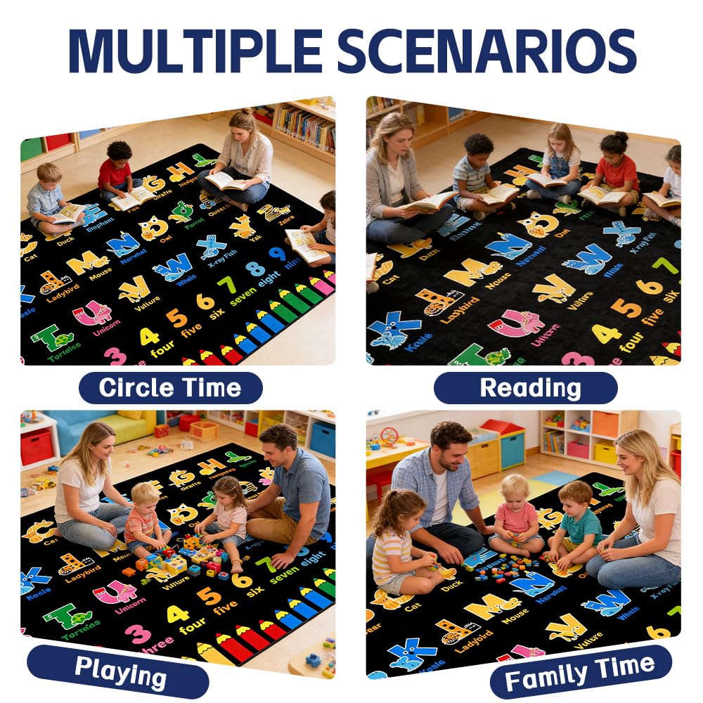 AlaTyche Classroom Rug Elementary 7x9 ft with Alphabet Crayon Number