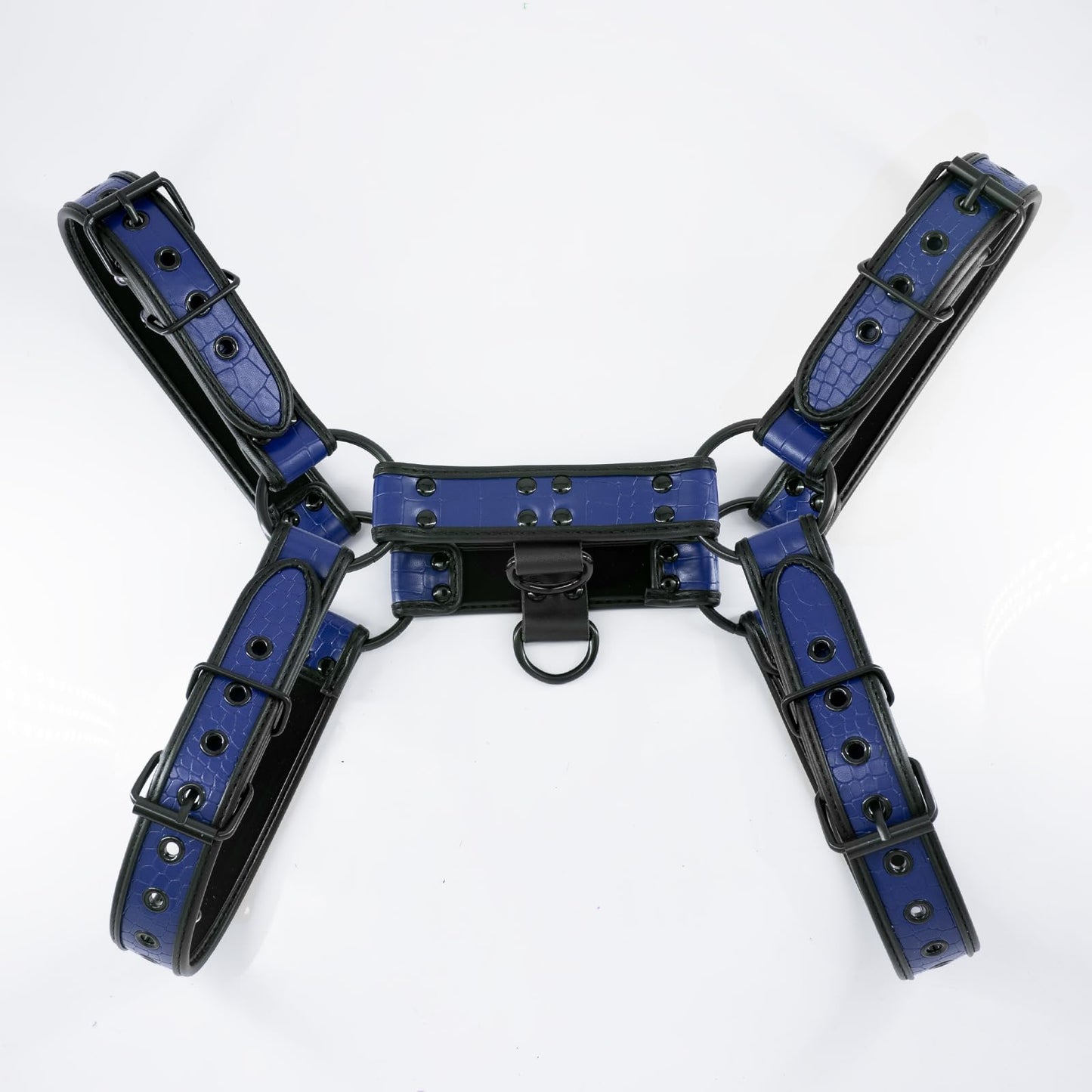 ZZRBVFH Men's PU Leather Body Harness with Crocodile Texture - Adjustable Fitness Vest for Gym, Motorcycle - Black/Red/Green/Blue (Blue)