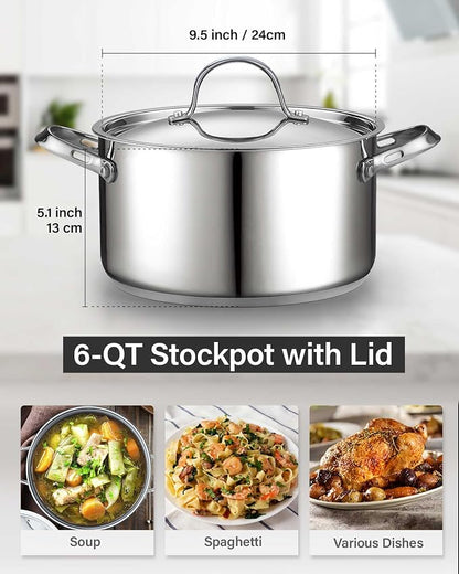 Cooks Standard Classic 6 Quart Stock Pot with Lid, Stainless Steel Dutch Oven