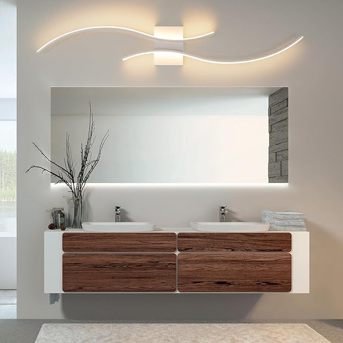 CANEOE Modern Wall Sconce, White Long Strip Led Wall Light Fixtures, 39inch Wave Design Indoor Wall Lamp for Living Room Bedroom Porch Hallway Bathroom Vanity Light (Warm White, 3000K)