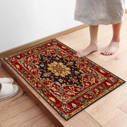 Homechoid Red Medallion Floral Front Door Mat for Indoor Entrance 18x30 Inche, Retro Traditional Oriental Boho Tribal Absorbent Doormat for Bathroom/Garage/Kitchen/Entry/Back, Washable