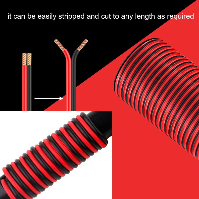 VIABRICO 16 Gauge Wire, 16AWG Automotive Wire Electrical Wire 100FT 2 Conductor Red Black 12V/24V DC Cable LED Strips Extension for Light RC Car Speaker