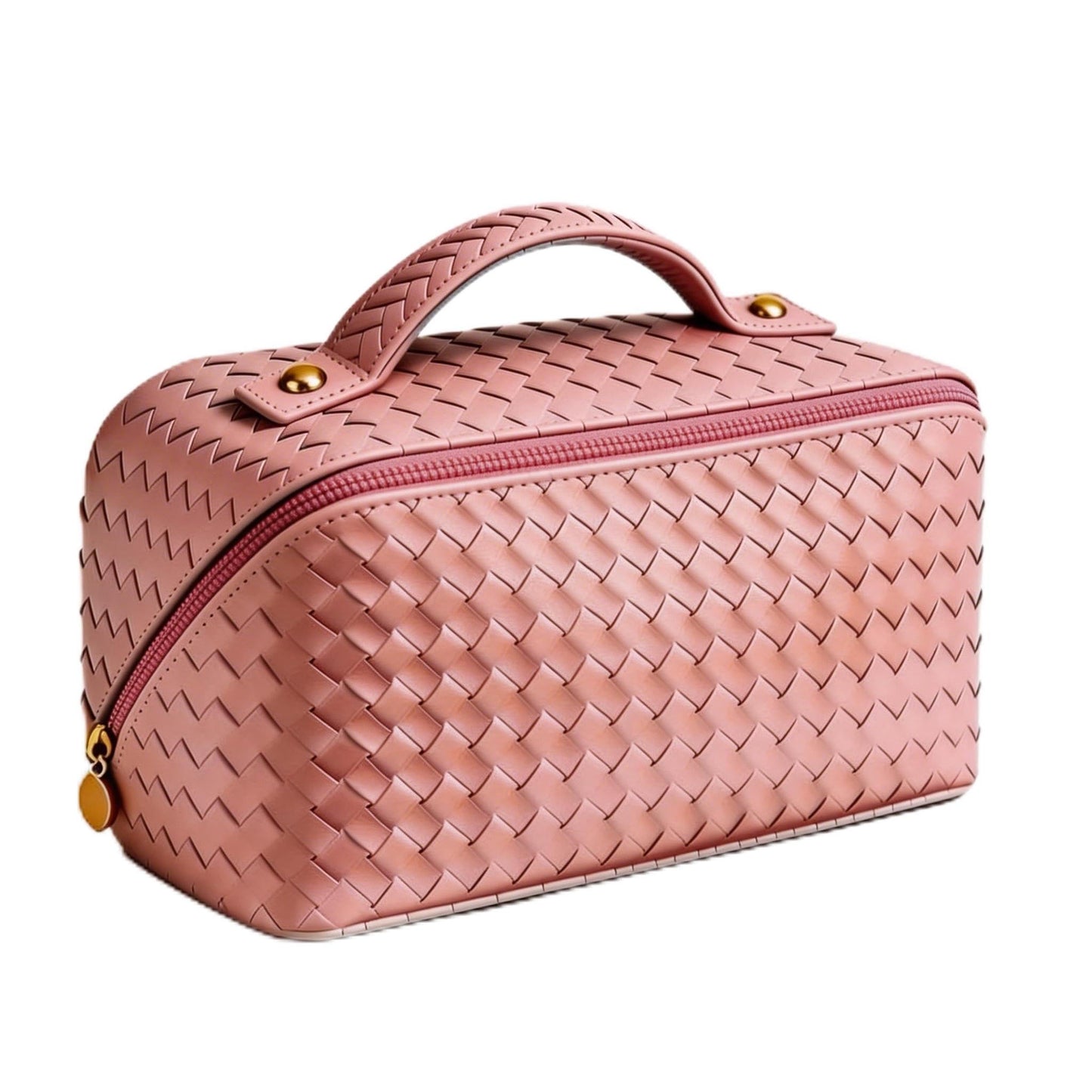 Husuctic Travel Makeup Bag for Women: Large Capacity Waterproof PU Leather Case Easy to Care Open Flat Portable Pouch Cosmetic Make Up Toiletry Organizers for Travel Essentials (Pink)