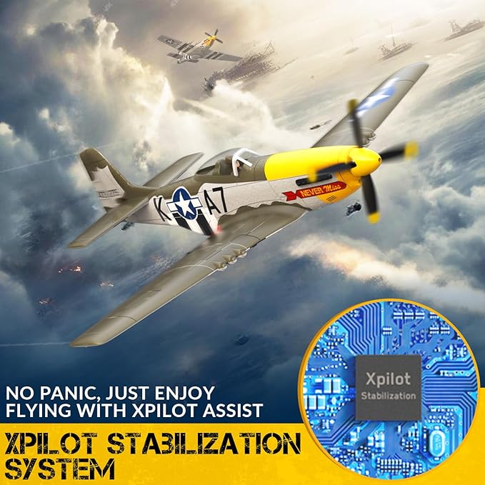 RC Airplane Brushless P51D Mustang RC Plane Ready to Fly Remote Control Airplane Fighter with 6-Axis Gyro 3 Flight Modes &amp Aerobatics 2.4GHz Radio Controlled Aircraft for Beginners Boys &amp Ad