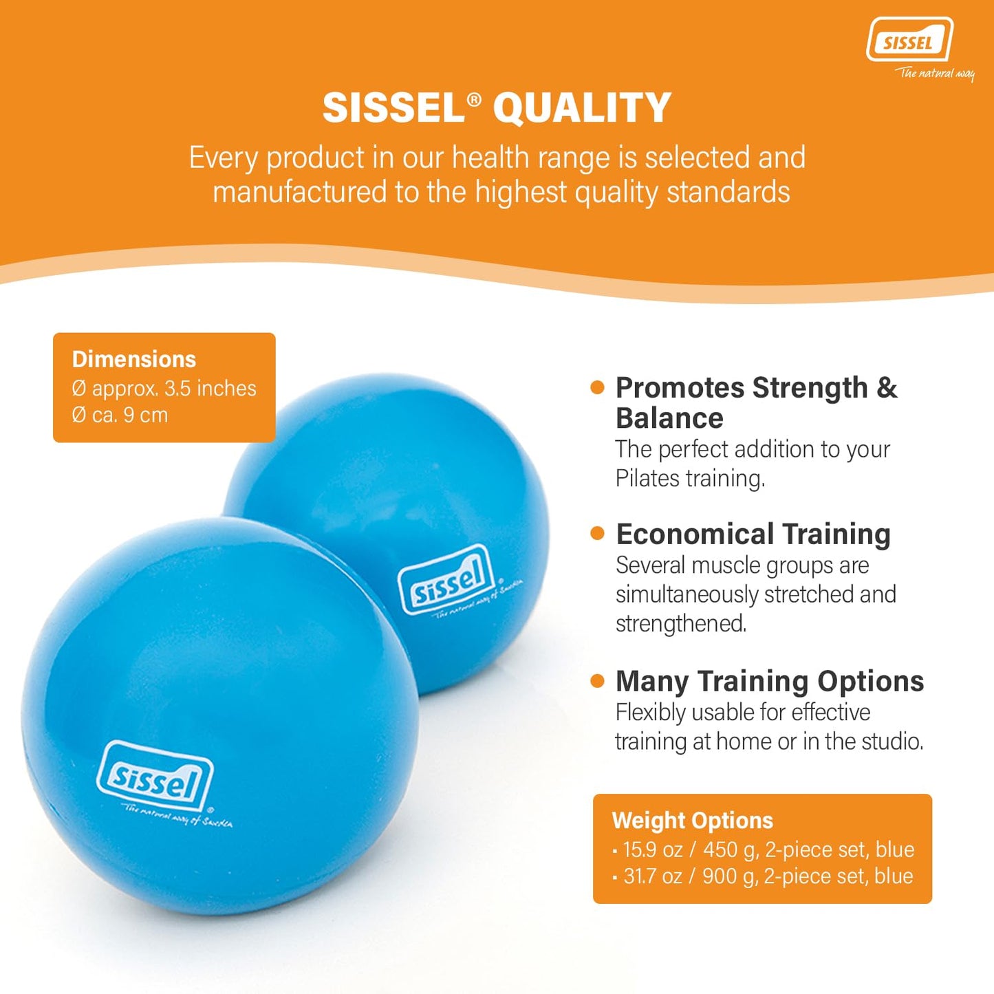 SISSEL Pilates Toning Ball Set of 2, 1 lb Each | Optimal Addition for Balance & Strength | Versatile Training for Arms, Shoulders & Upper Body | Compact & Effective | Color: Blue