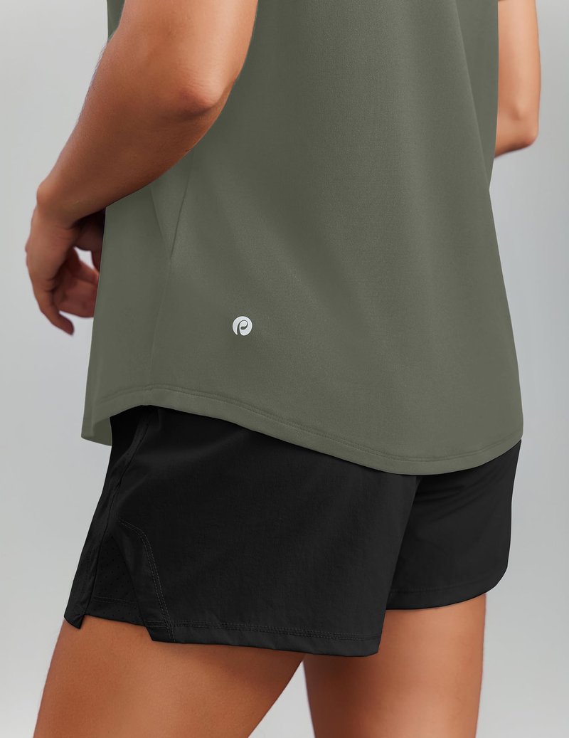 PINSPARK Breathable T-Shirts for Women Short Sleeve V Neck Moisture Wicking Workout Tops Quick Dry Lightweight Athletic Gym Shirts,Olive Green X-Large