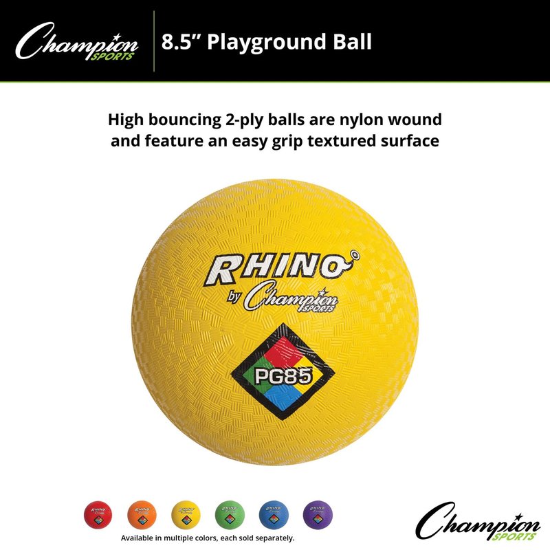 Champion Sports Rhino Playground Balls 8.5"D - Two Ply, Nylon Wound, YELLOW
