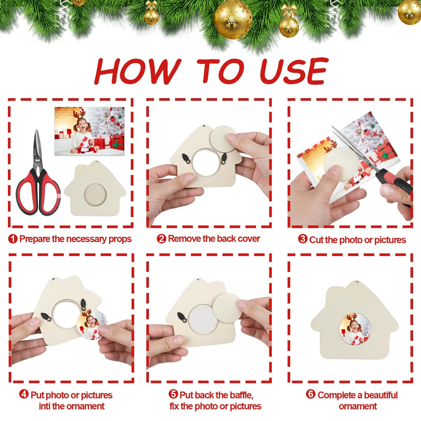 CCINEE 24Pack Christmas Wooden Photo Frame Ornaments DIY Unfinished Wood Picture Frame Ornaments with Pens Xmas Photo Ornament Frames Decor for Holiday Picture Frame Presents and Tree Decoration