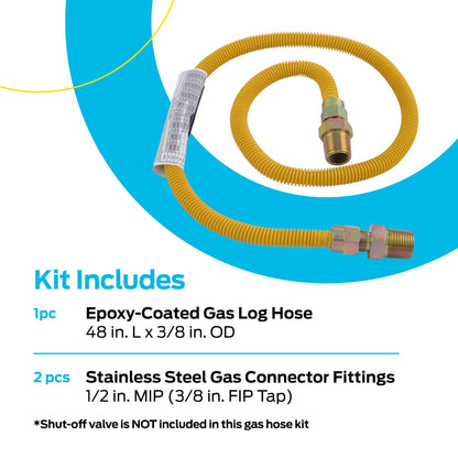 Eastman 48 Inch x 3/8 in OD Flexible Gas Line Connector, 1/2 x 1/2 in MIP Fitting Ends, Stainless Steel with Epoxy Coating, 10YE505048B