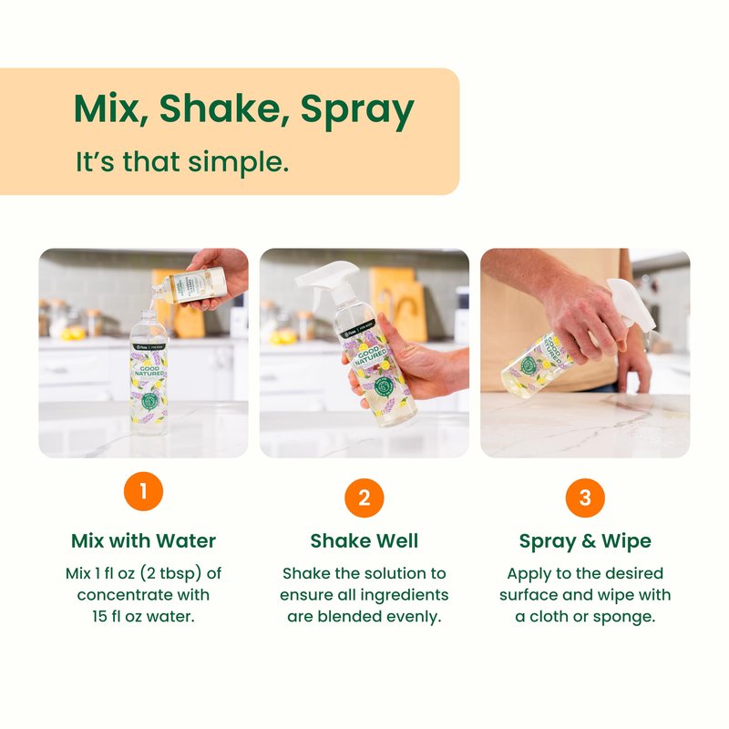 Good Natured Brand All-Purpose Cleaner Concentrate | 8oz makes 128oz | Orange Essential Oil | 16X Concentrated Natural Multi-Surface Cleaner