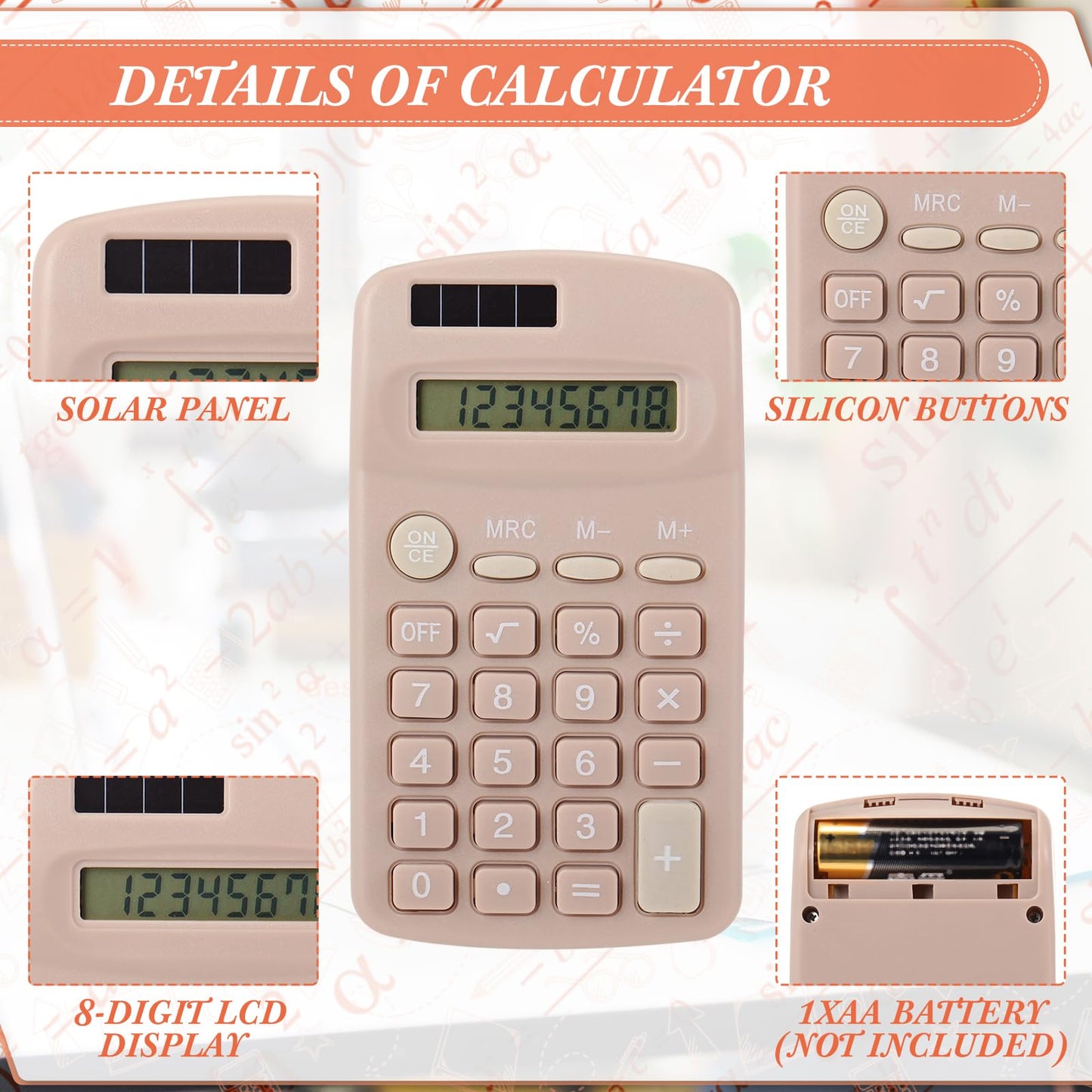 Tellegloww 12 Pcs Pocket Size Solar Calculators Bulk for Classroom Mini Basic Calculator Solar Battery Dual Power 8 Digit Display for Kids Student School Office Accounting Tool