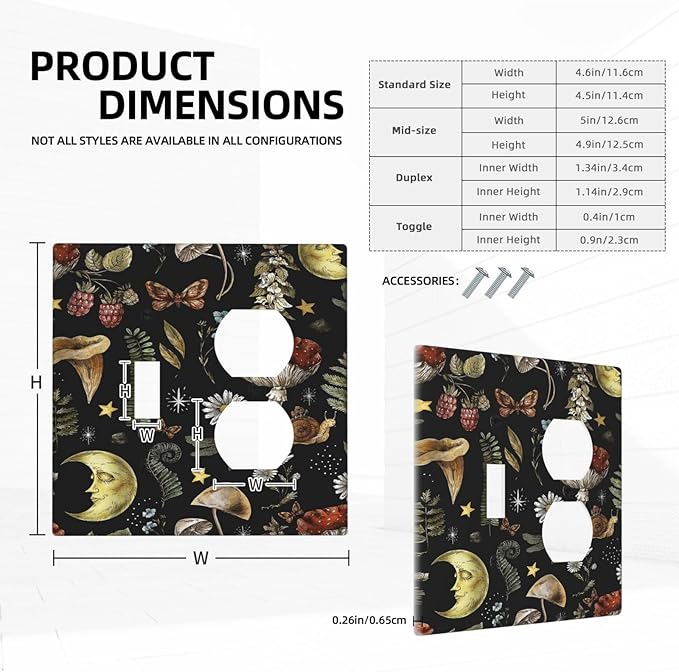 Decorative Light Switch Cover Plate Nature Plant Botanical Daisy Musrhoom Snails And Moon 2 Gang Outlet Covers 1 Toggle 1 Duplex Wall Plate Decorate Electrical Switch Plate Covers for Bathroom Home