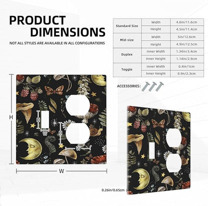 Decorative Light Switch Cover Plate Nature Plant Botanical Daisy Musrhoom Snails And Moon 2 Gang Outlet Covers 1 Toggle 1 Duplex Wall Plate Decorate Electrical Switch Plate Covers for Bathroom Home
