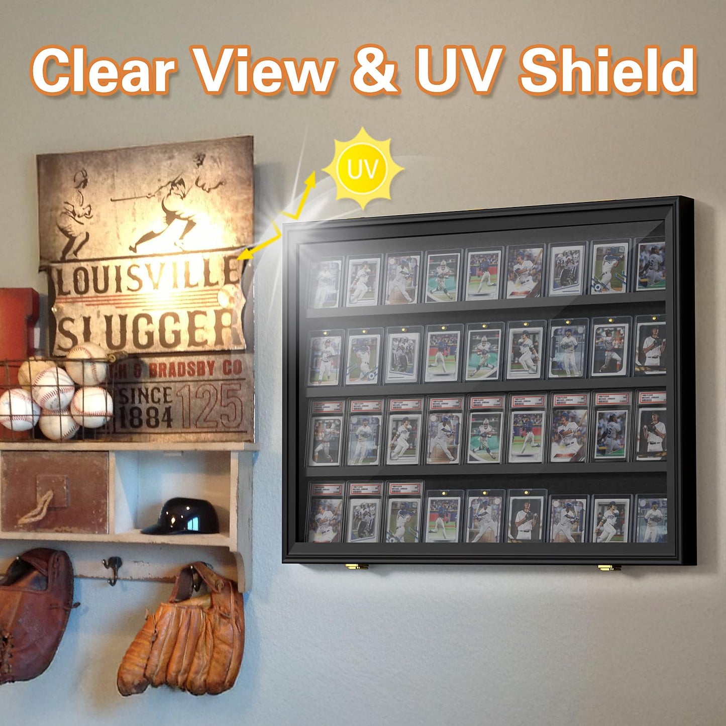Mlikero Baseball Card Display Case, 36 Graded Card Display Frame Lockable, Trading Card Display with UV Protection Sports Card Display Case for Baseball Cards, Football Cards, Sports Cards
