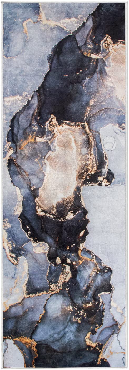 Hallway Runner Rug, Luxury Modern Abstract Marble Texture Carpet for Entryways Hallways Bedroom Laundry Room Kitchen Floor Runner (Blue, 2x6 Ft)