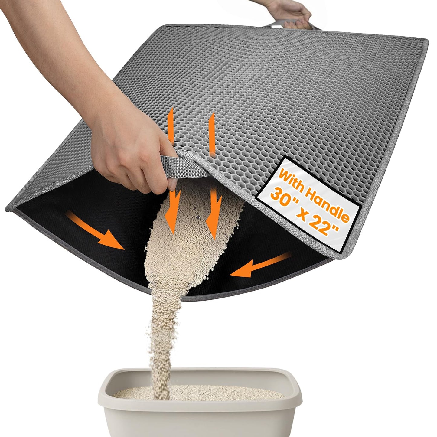 Conlun Cat litter Mat 30"x22", Large Honeycomb Double Layer Waterproof Trapping Waste for Kitty Litter Box, Easy Clean Non-Slip Cat Matt on Floor, Gray