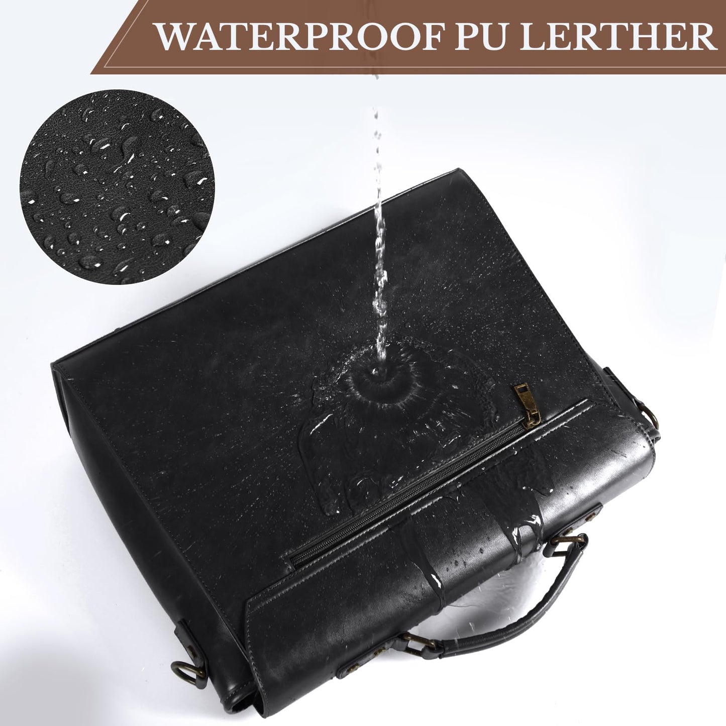 Leather Messenger Bag for Men Women 15.6 Inch Waterproof Vintage Leather Laptop Briefcase Large Satchel Shoulder Bag Office Travel College Computer Laptop Bag, Black