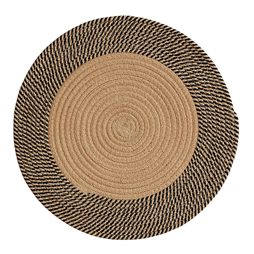 Poowe Hand Woven Round Area Rugs Living Room Bedroom Study Computer Chair Cushion Base Mat Round Carpet Lifts Basket Swivel Chair Pad Coffee Table Rug(3.3' Round)