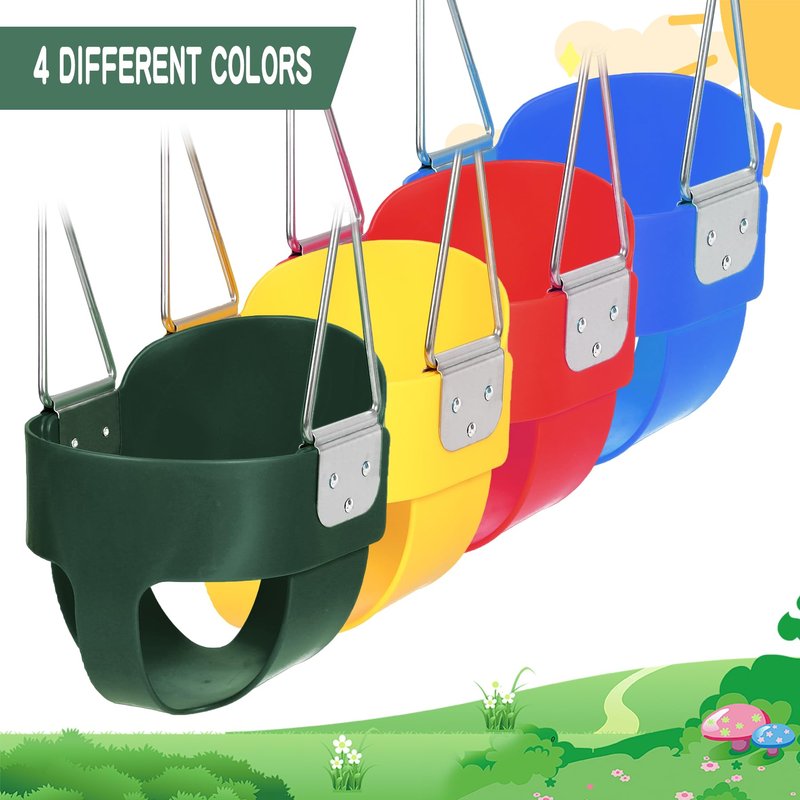 Toddler Swing Seat with Coated Chains, Heavy Duty Kids High Back Bucket Swings with Tree Straps and Hooks for Outdoor, Playground, Backyard, Swing Set Accessories by Domaker, Green
