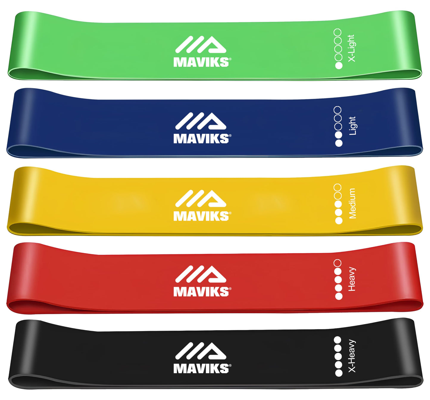 MAVIKS Exercise Resistance Bands for Working Out Set of 5 for Women and Men, Stretch Bands for Exercise, Physical Therapy, Arms Legs Workout, Stretching, Home Fitness