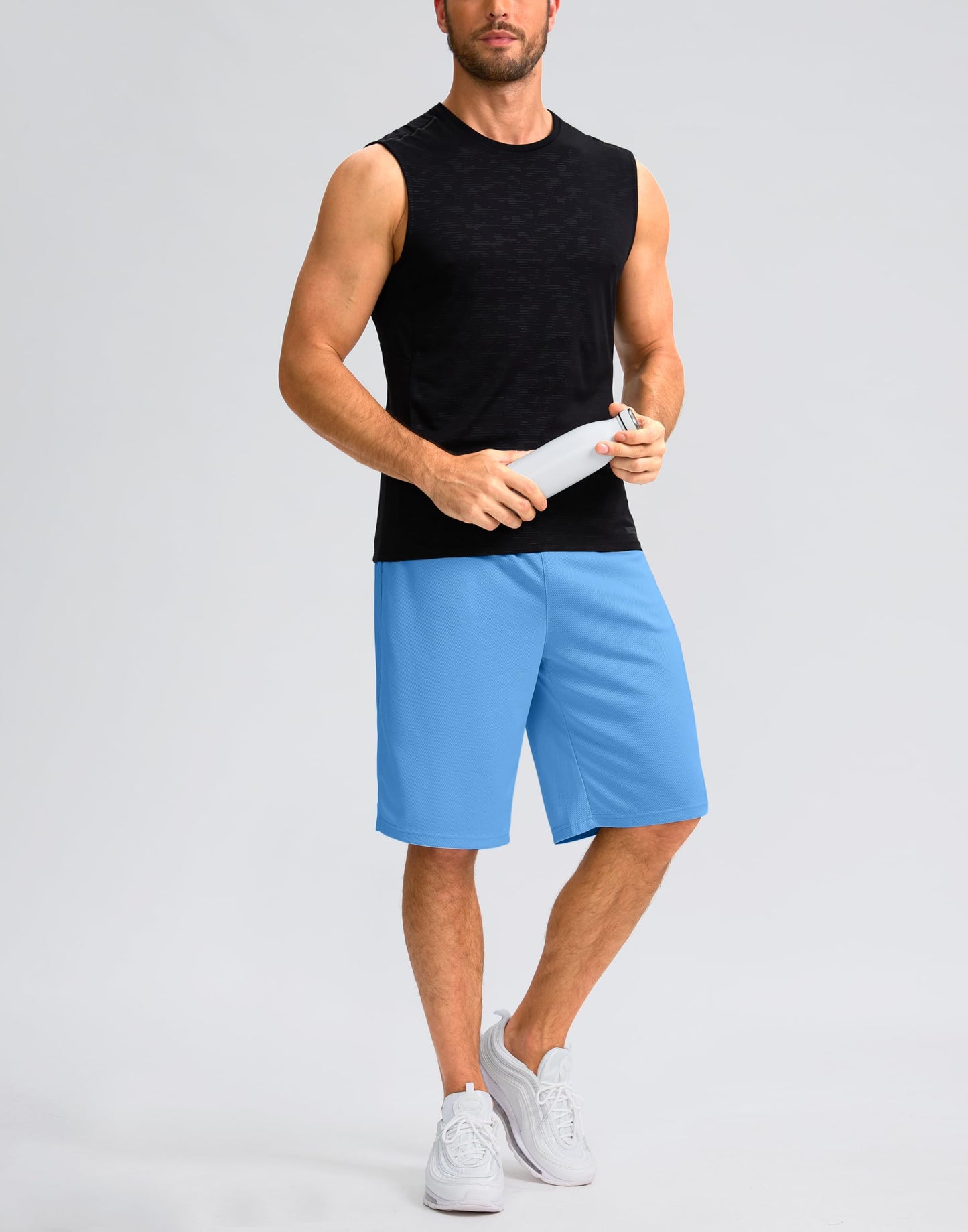 G Gradual Men's Athletic Shorts with Pockets 9" / 11" Long Basketball Shorts Lightweight Quick Dry Gym Workout Shorts for Men(Sky Blue,XXXL)