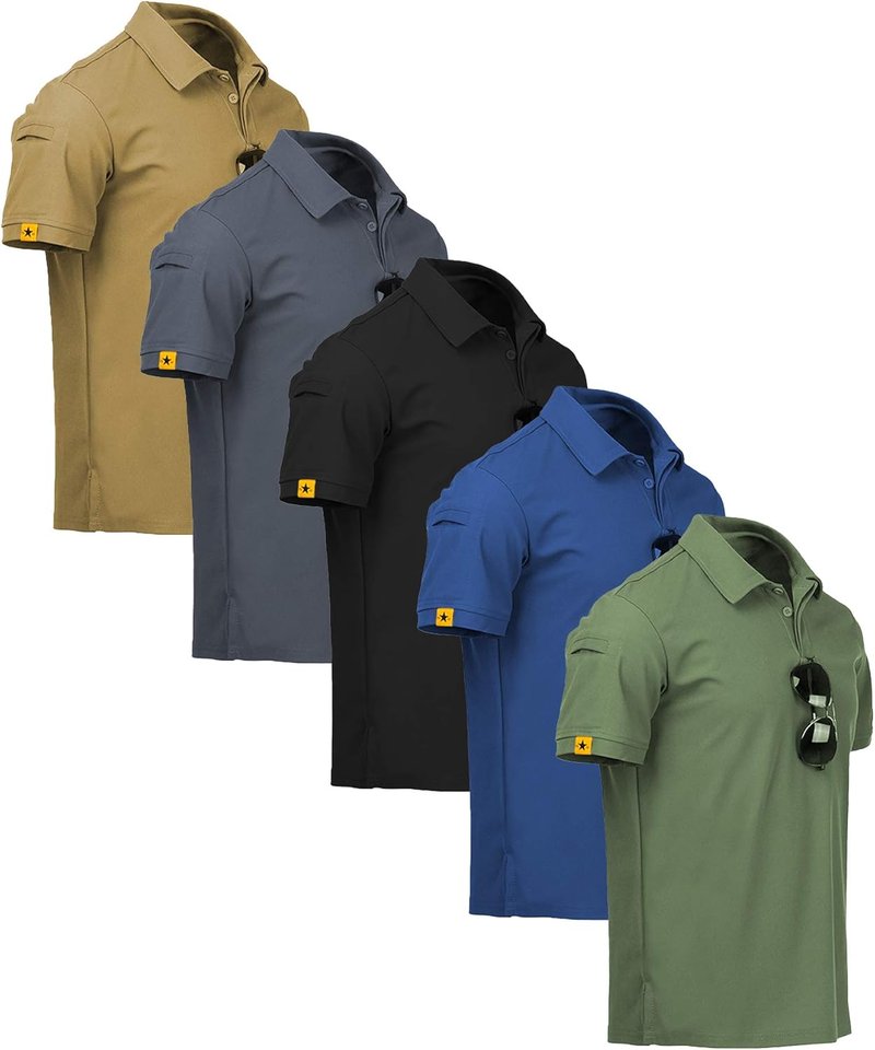 Men's Moisture-Wicking Polo Shirts - 5 Pack Short Sleeve Golf & Tennis T-Shirts | Summer Activewear