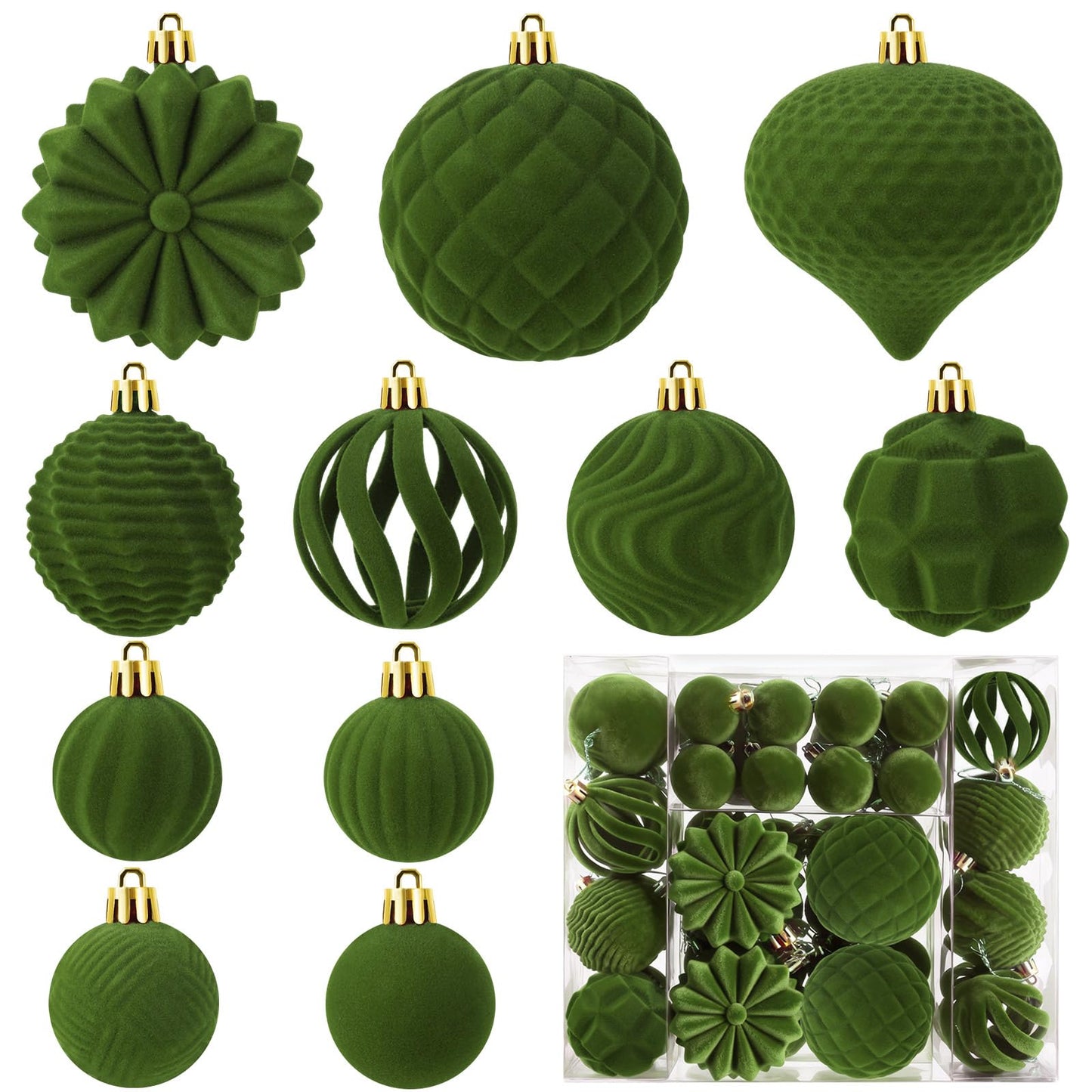 48 Pcs Velvet Christmas Ball Ornaments Set, Flocked Christmas Tree Ornaments, Shatterproof Hanging Xmas Balls Decorations for Christmas Tree Home Decor Holiday Wedding Party (Sage Green)