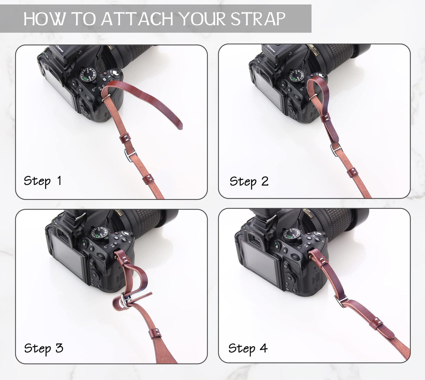 MY MEMORY Handmade Genuine Leather Camera Strap,Adjustable Camera Neck Shoulder Strap for All SLR and DSLR-Dark Brown