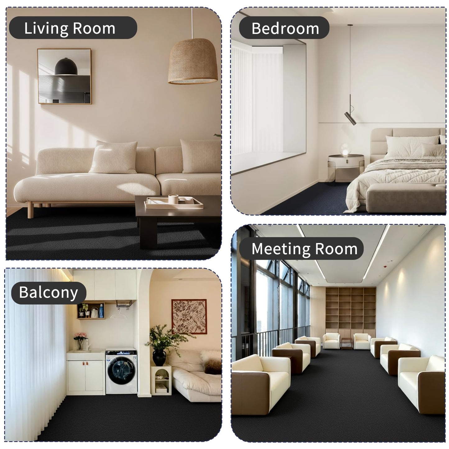 Emaraxy Peel and Stick Carpet Tiles, 12x12 Inch 30 Pack 30 Sq.Ft, 4.5mm Heavy Duty Carpet Squares, Non-Slip Self Adhesive Floor Tiles for Basement, Office, Living Room, Bedroom, Pet Area, Black