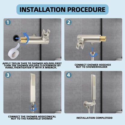 Backnets Solid Brass Handheld Shower Head Arc Design High Pressure Brushed Nickel Hand Shower Wand with Adjustable Supply Elbow Wall Connector Shower Holder and 59″ Stainless Steel Hose Set
