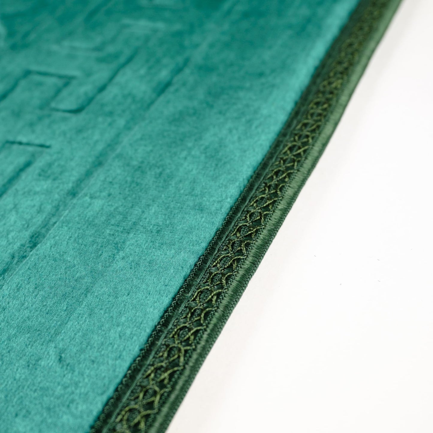 FIRASET Prayer Rug - Soft Plush Turkish Janamaz Sajada Carpet for Men and Women - Plain Solid Prayer Mat Ramadan Eid Gift - with Prayer Beads - Luxury Floral Stamp, Dark Green